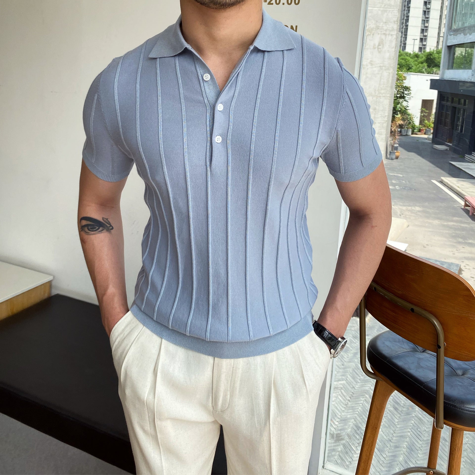 Polo Shirt Collar Sweater Short Sleeve Slim Fit