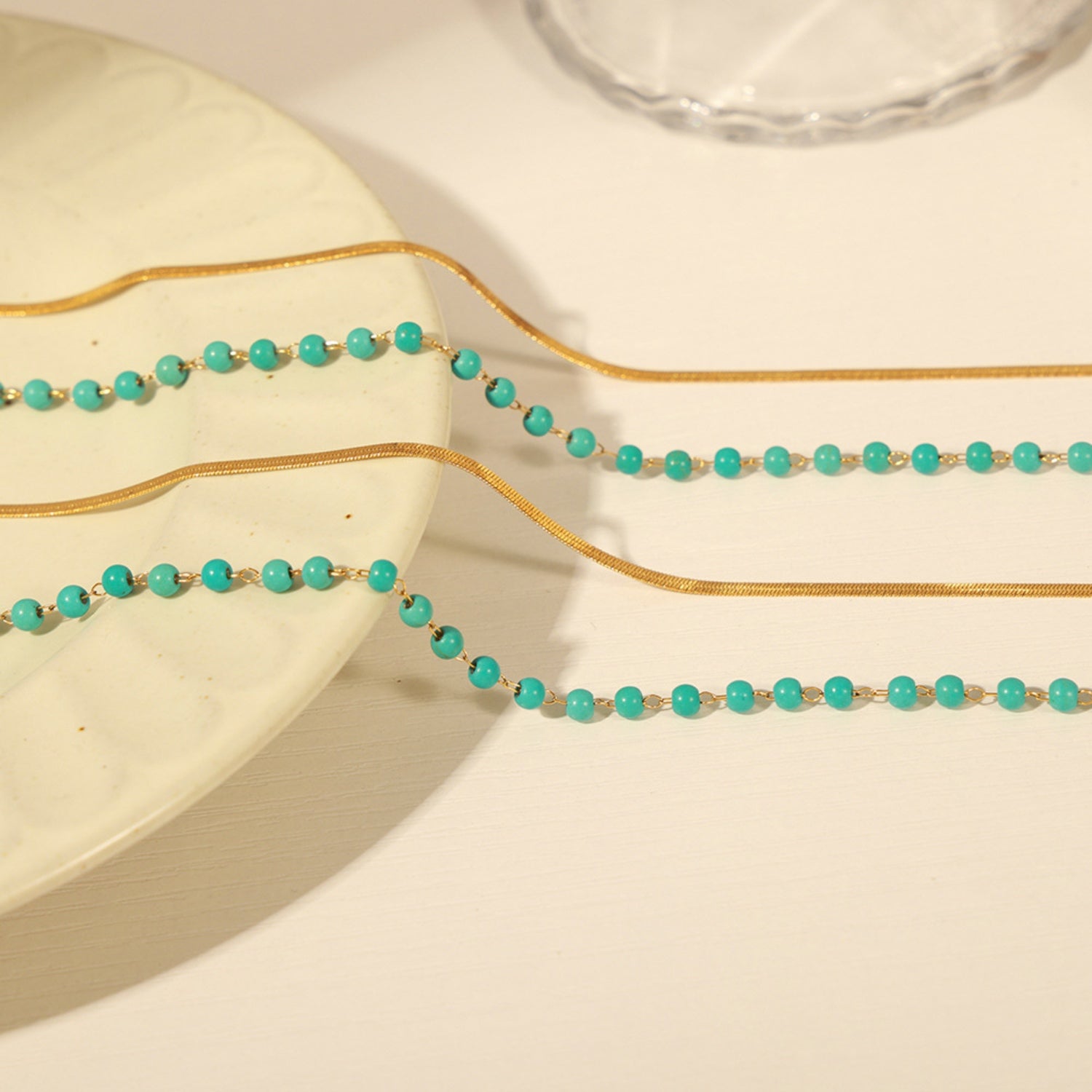 Turquoise Titanium Steel Double-Layered Necklace