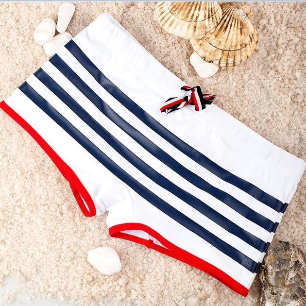 Fashion sexy lace-up striped men's slim swimming shorts