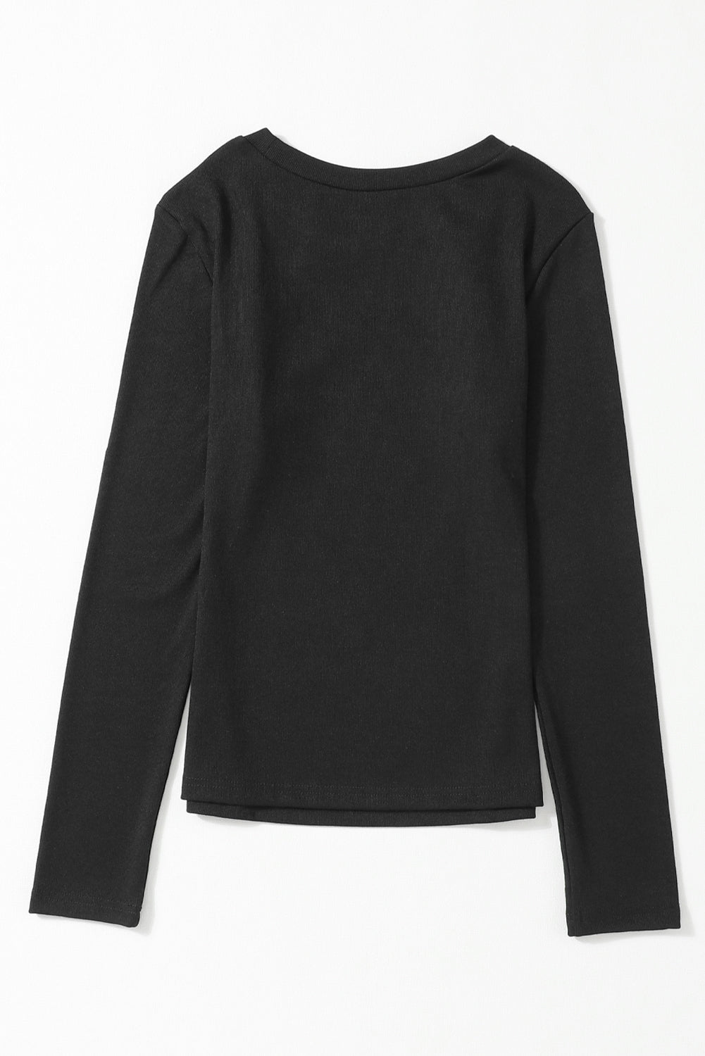 Black Ribbed Peekaboo Cutout Long Sleeve Top