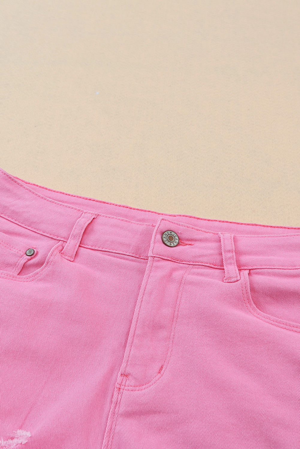 Rose Solid Color Distressed Denim Shorts