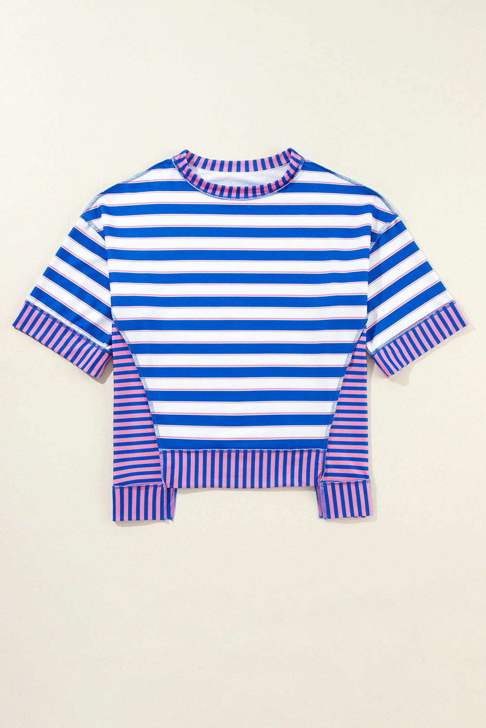 Blue Stripe Patchwork Exposed Seam Drop Shoulder Oversized Top