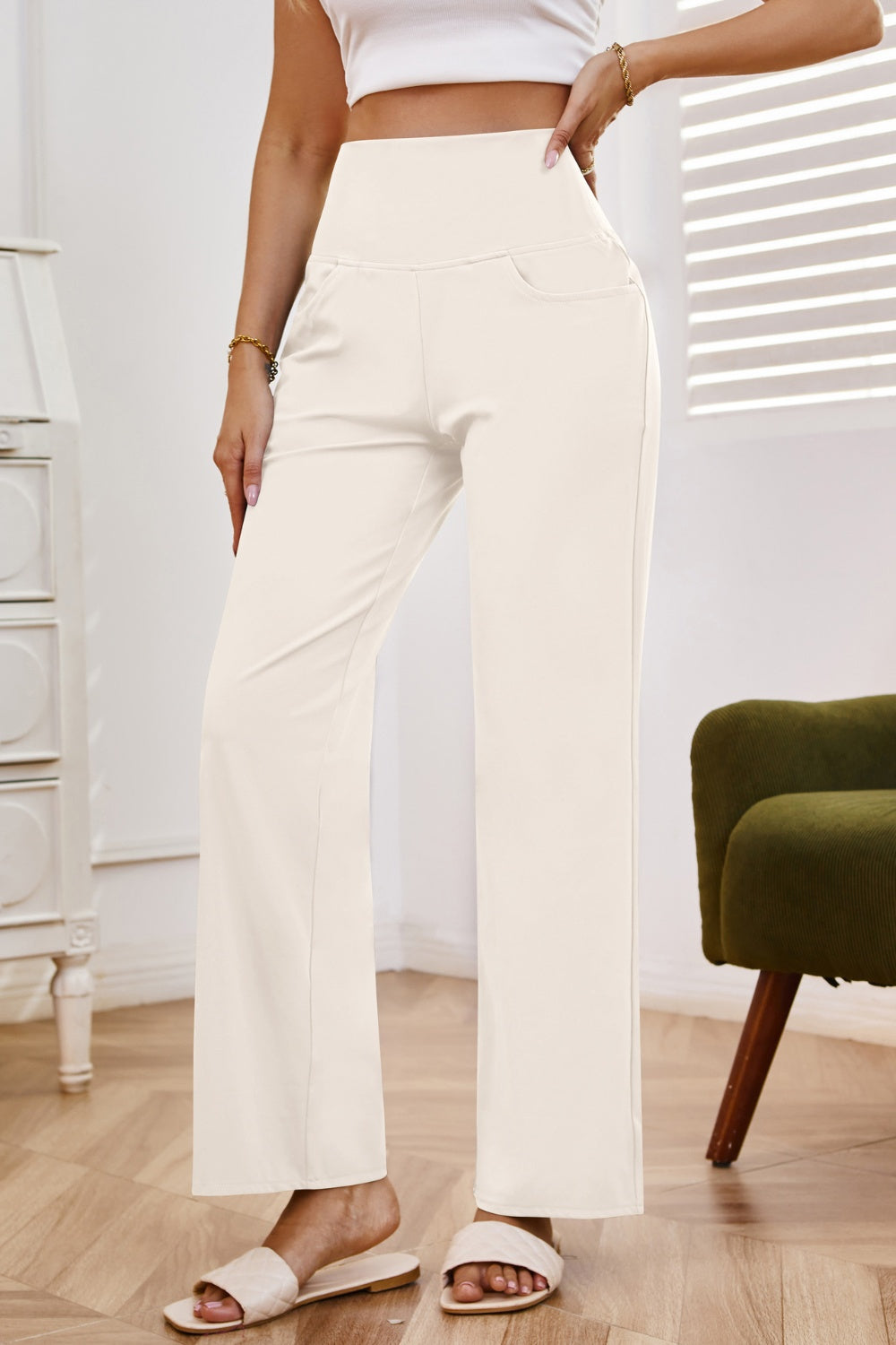 High Waist Wide Leg Pants with Pockets