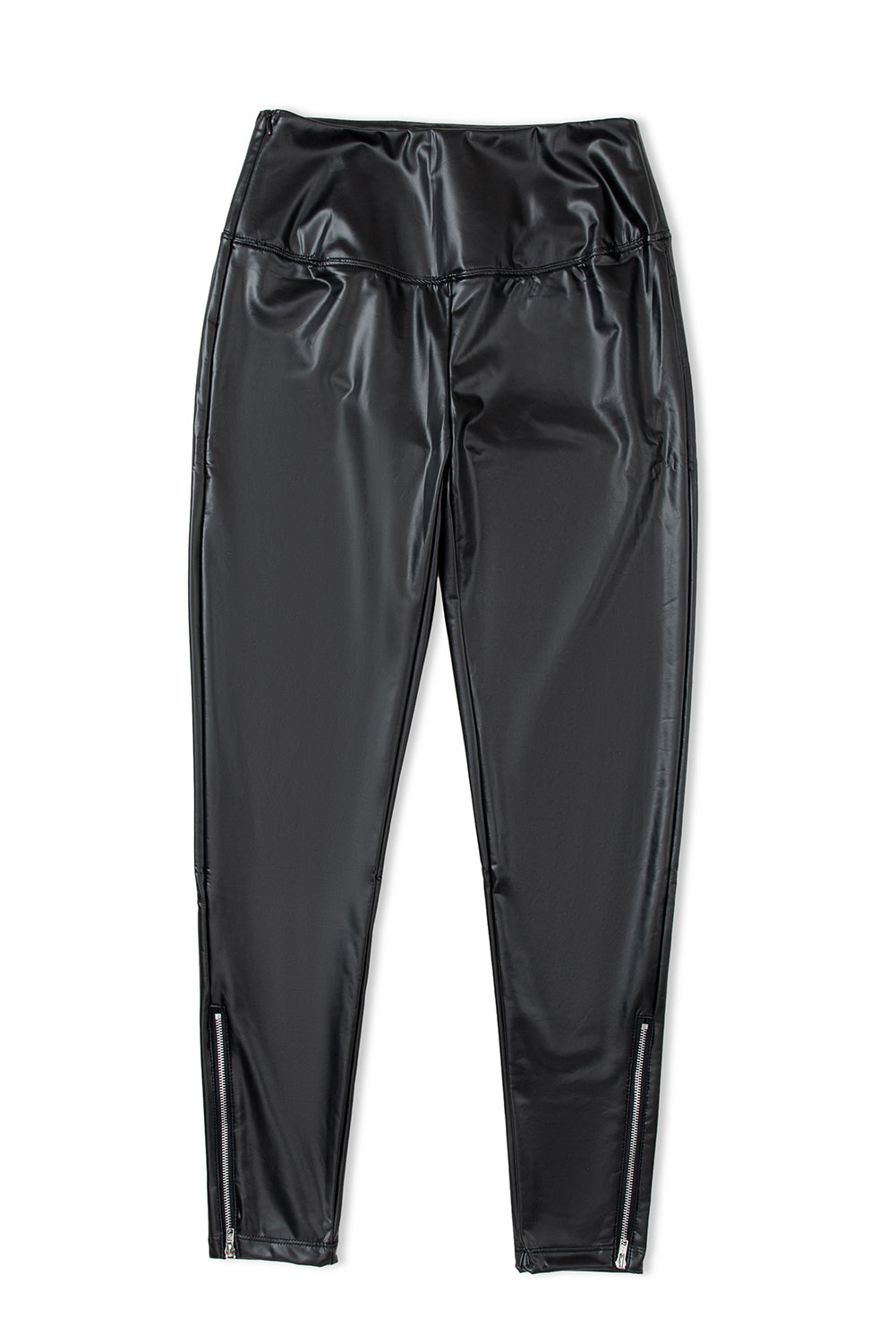 Black Faux Leather Zipped Detail Leggings