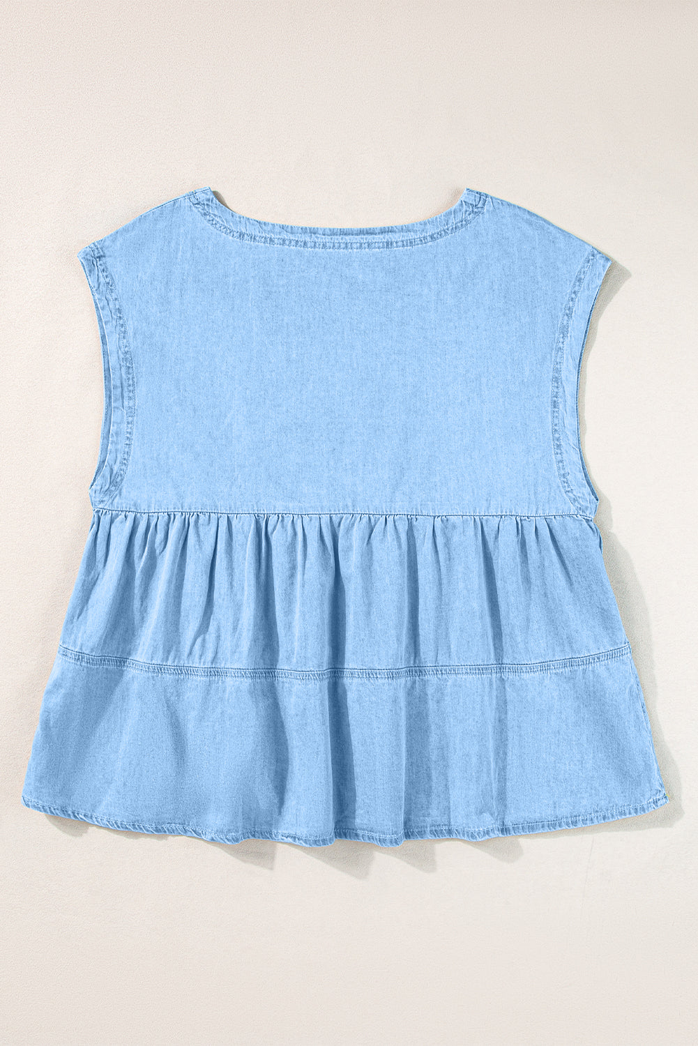 Beau Blue Trendy Stitching Detail Denim Peplum Top