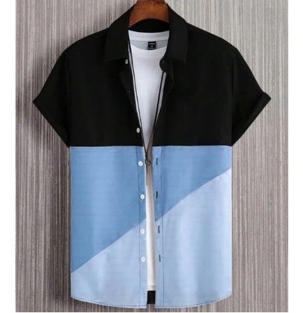 Fashion Trendy Men's Shirt Digital Printing Casual Breathable Stand Collar Short Sleeve