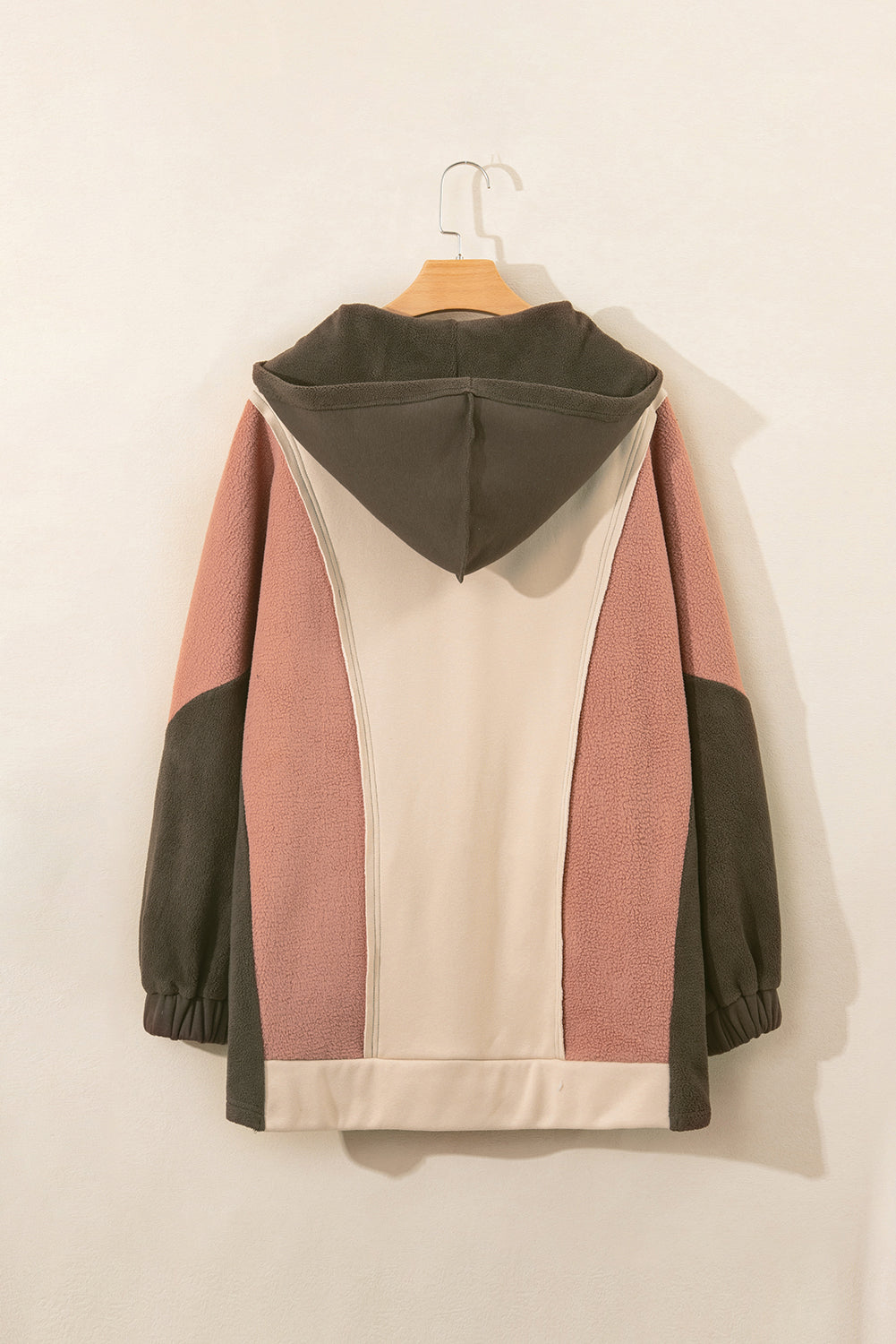 Beige Oversized Color Block Patchwork High Low Hoodie