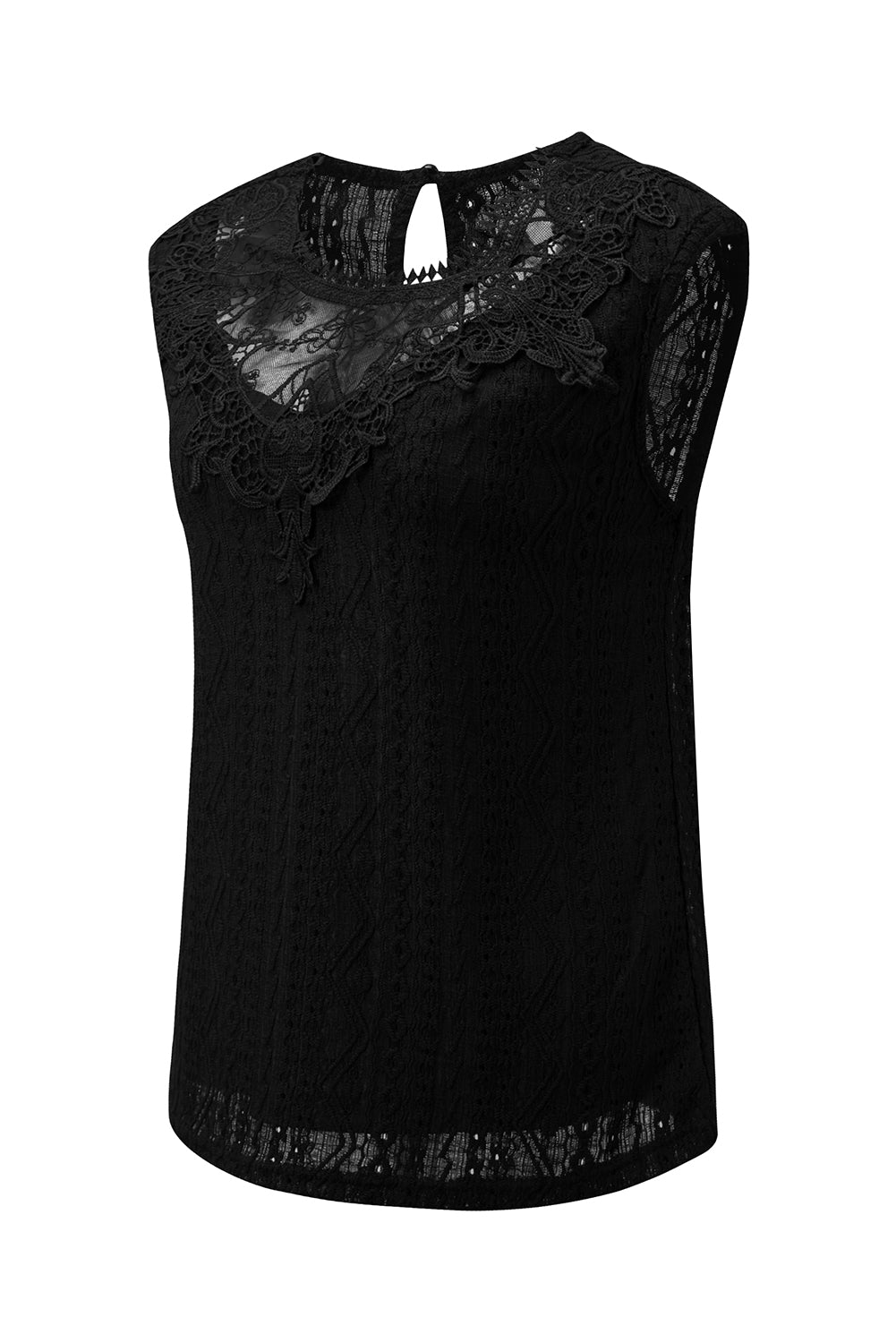 Black Guipure Lace Crochet Keyhole Back Tank Top