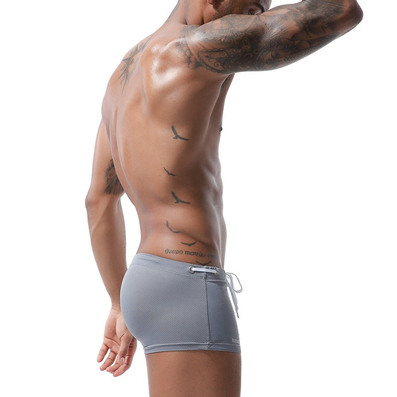 Men's Tethered Nylon Low Waist Boxer Swim Shorts