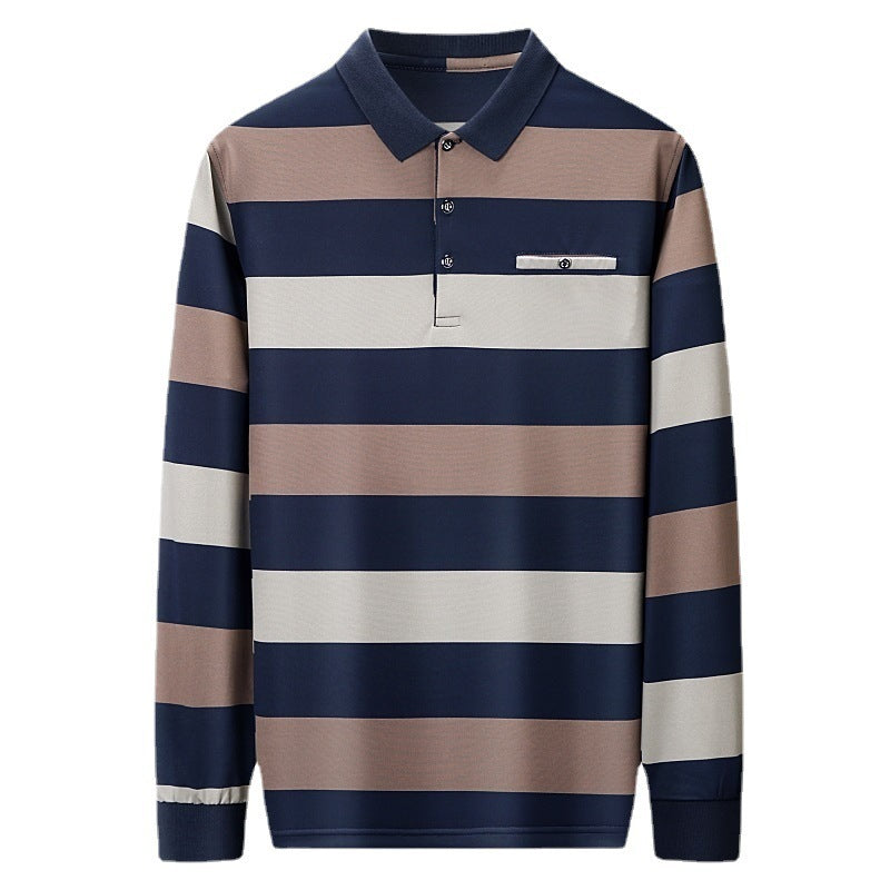 Fashion Colorblock Striped Long Sleeve Lapel T-shirt