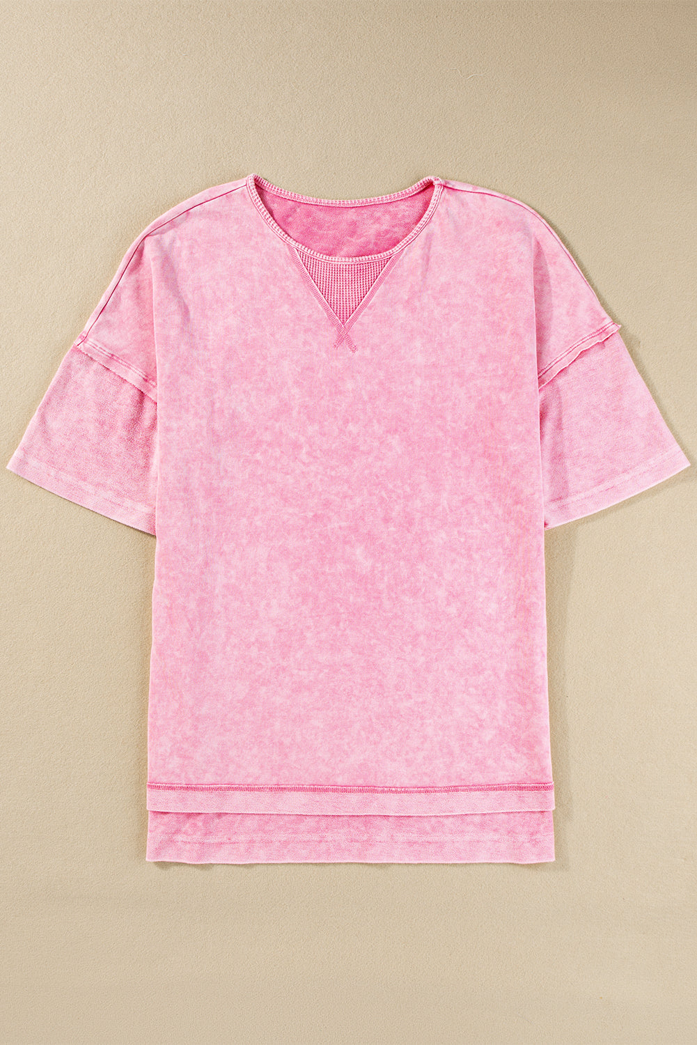 Strawberry Pink Mineral Wash Exposed Seam Drop Shoulder Oversized Tee