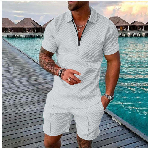 New Men's Summer Short Sleeve Shorts Casual Suit