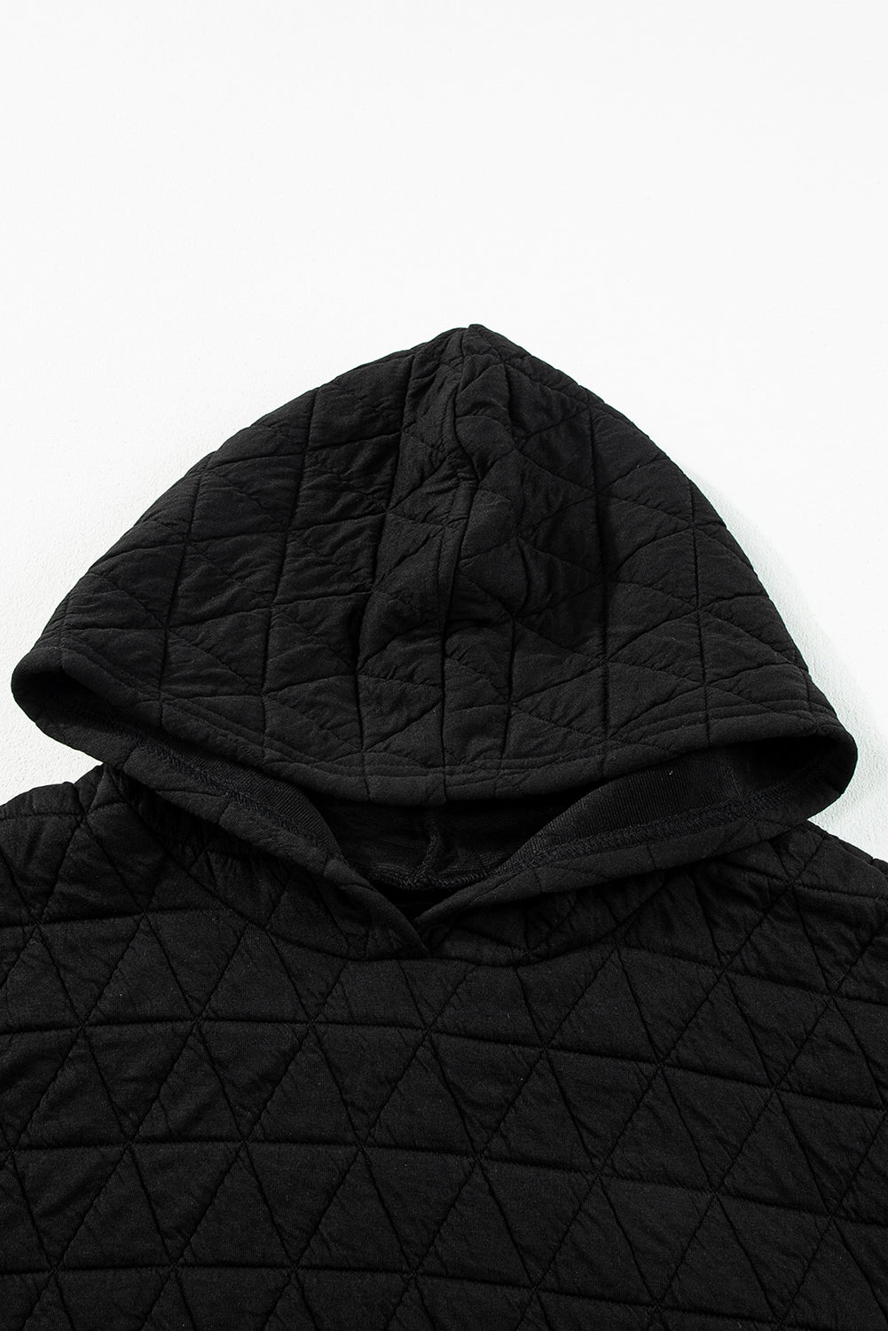 Black Solid Color Quilted Kangaroo Pocket Hoodie