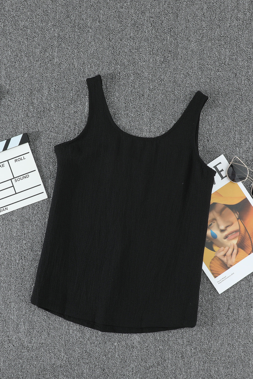 Black Button Textured Tank Top