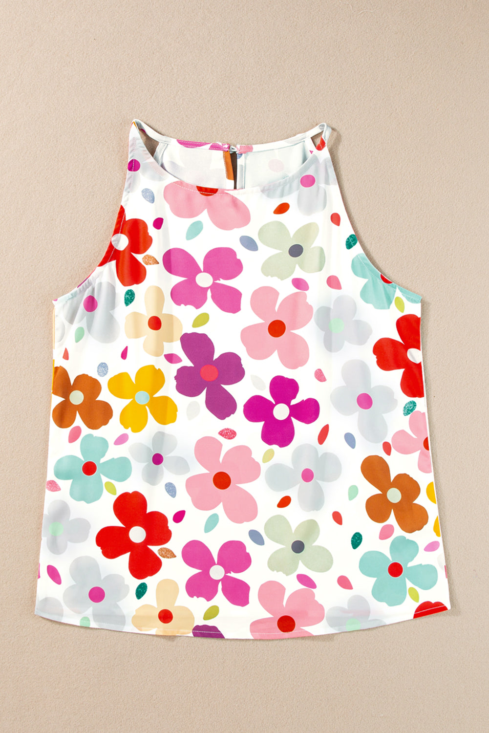 White Cute Floral Print Vest