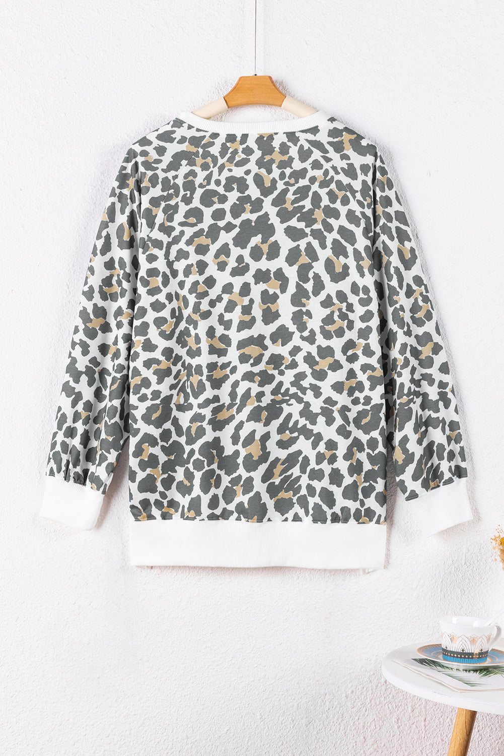 White Printed Solid Trim Leopard Print Top