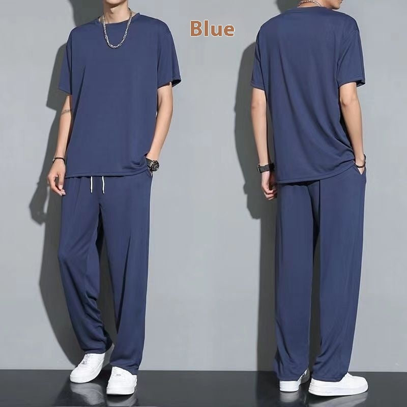 Quick-drying Ice Silk Breathable Suit Men's Short-sleeved T-shirt Trousers Sports Two-piece Set