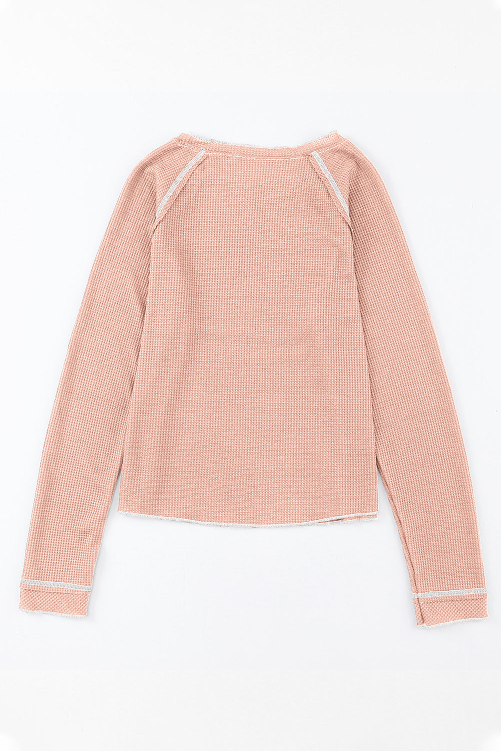 Apricot Pink Textured Round Neck Long Sleeve Top