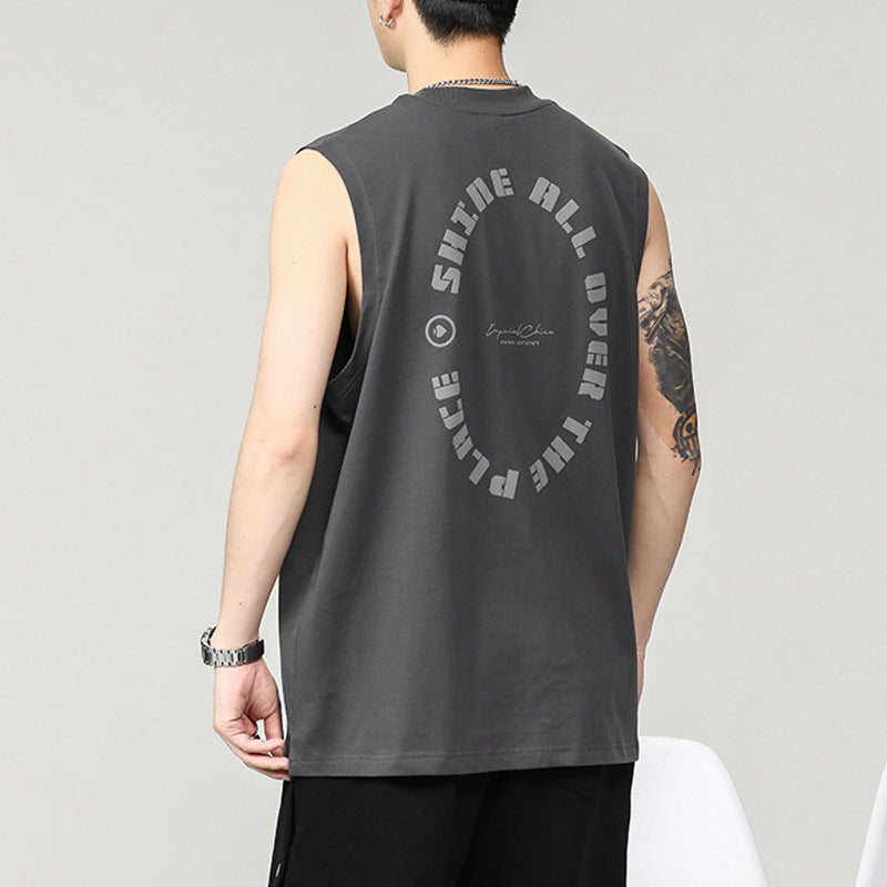 Printed Sports Vest Men's Loose Pure Cotton Basketball Waistcoat