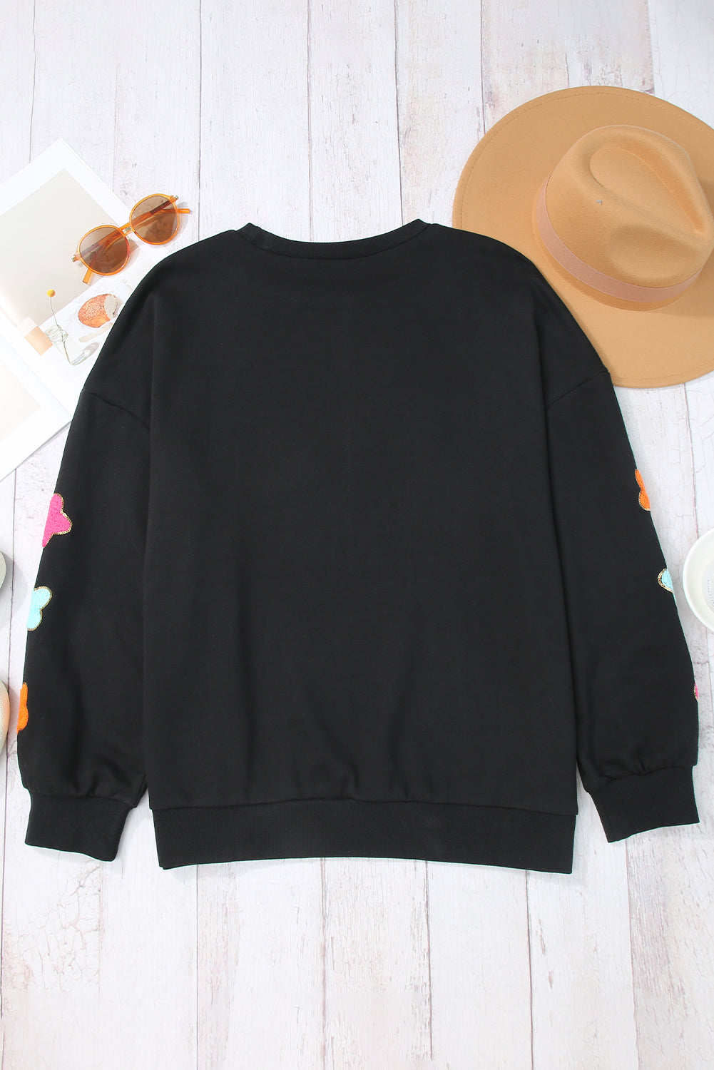 Black Howdy Glitter Chenille Patch Graphic Casual Sweatshirt