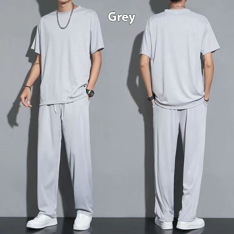 Quick-drying Ice Silk Breathable Suit Men's Short-sleeved T-shirt Trousers Sports Two-piece Set