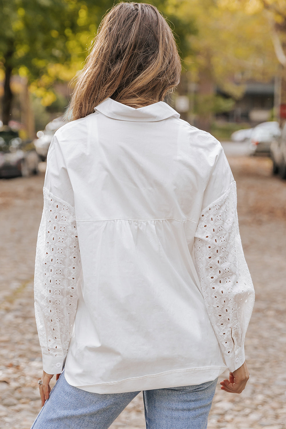 White Lace Patch Chest Pocket Button-Up Shirt