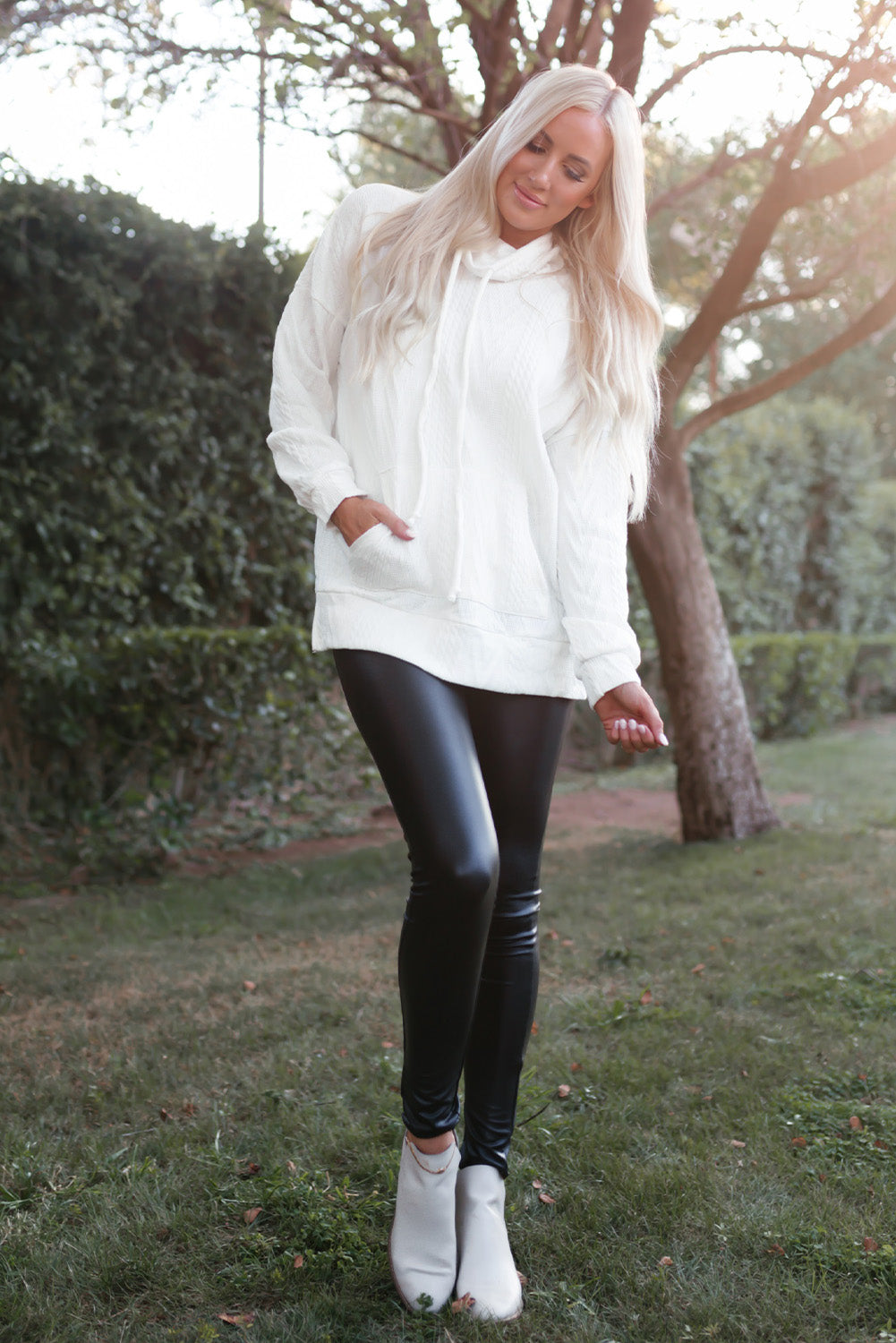 White Cowl Neck Textured Sweatshirt