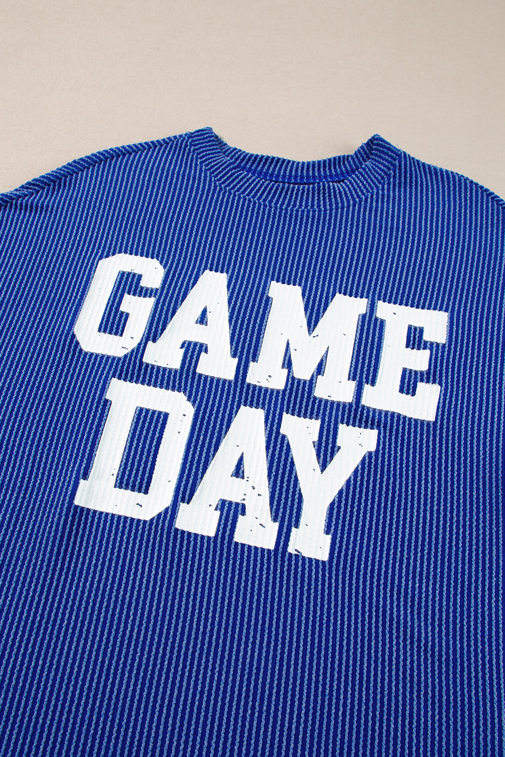 Bluing Corded GAME DAY Graphic Long Sleeve Crewneck Top