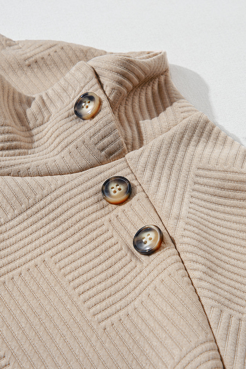 Apricot  Asymmetric Buttons Detail High Neck Textured Sweatshirt