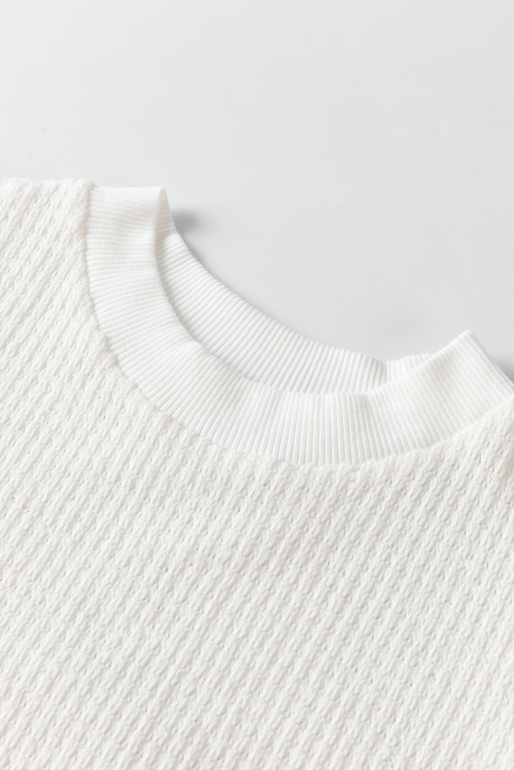 White Broderie Anglaise Puff Sleeve Waffle Knit Tee