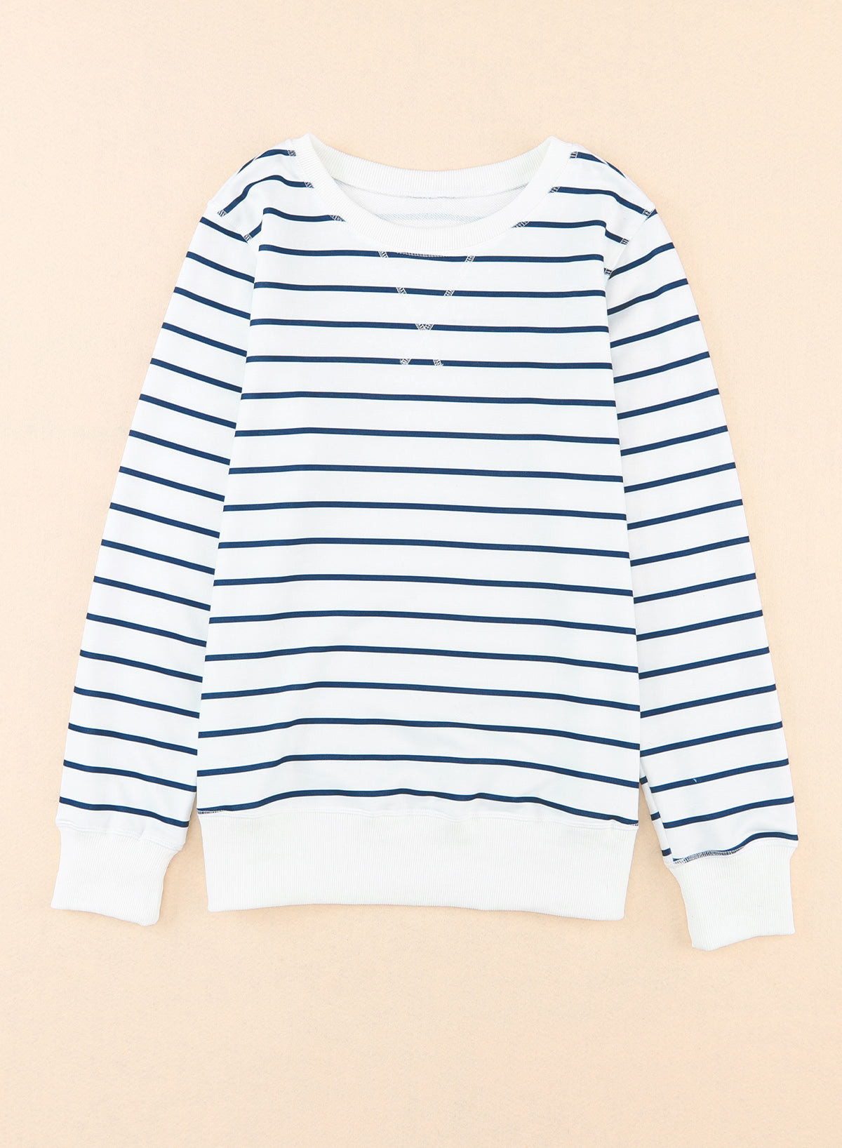 Striped Print Ribbed Trim Long Sleeve Top