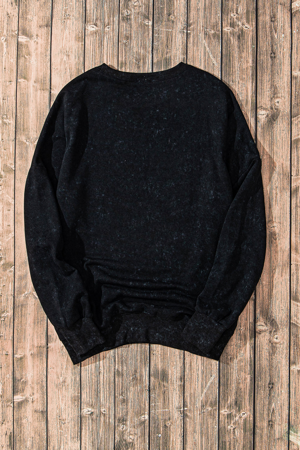 Black Drop Shoulder Ribbed Trim Oversized Sweatshirt