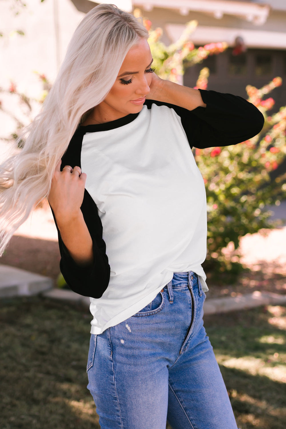 Black Color Block Raglan Sleeve Pullover Top