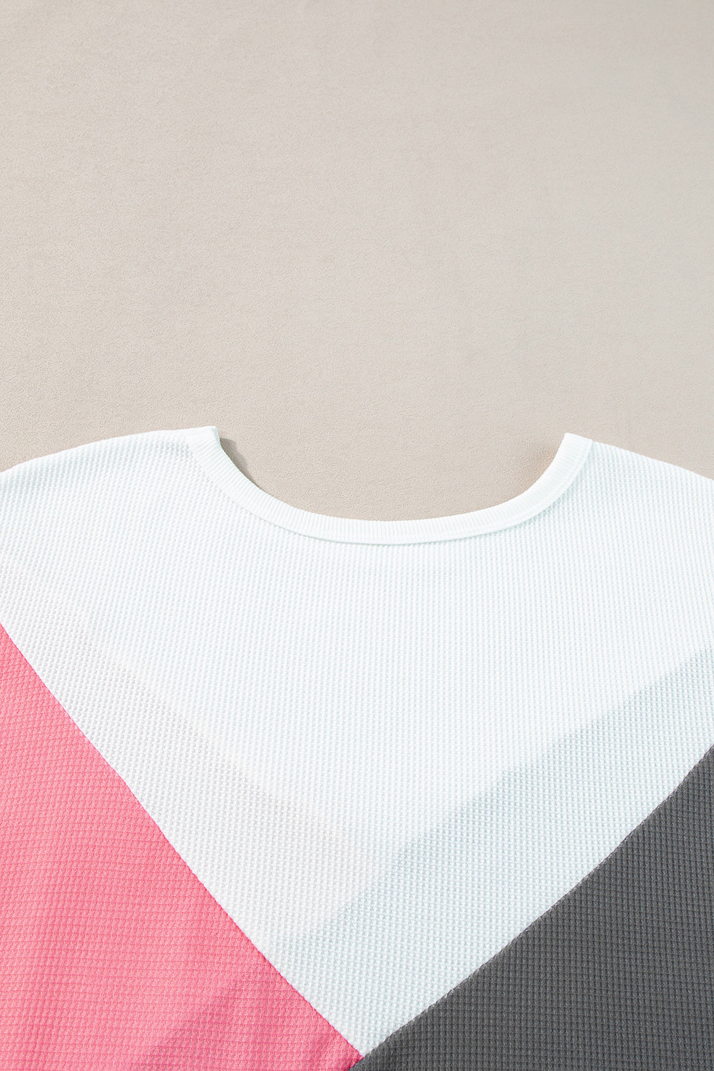 Strawberry Pink Colorblock Waffle Knit Half Sleeve T Shirt