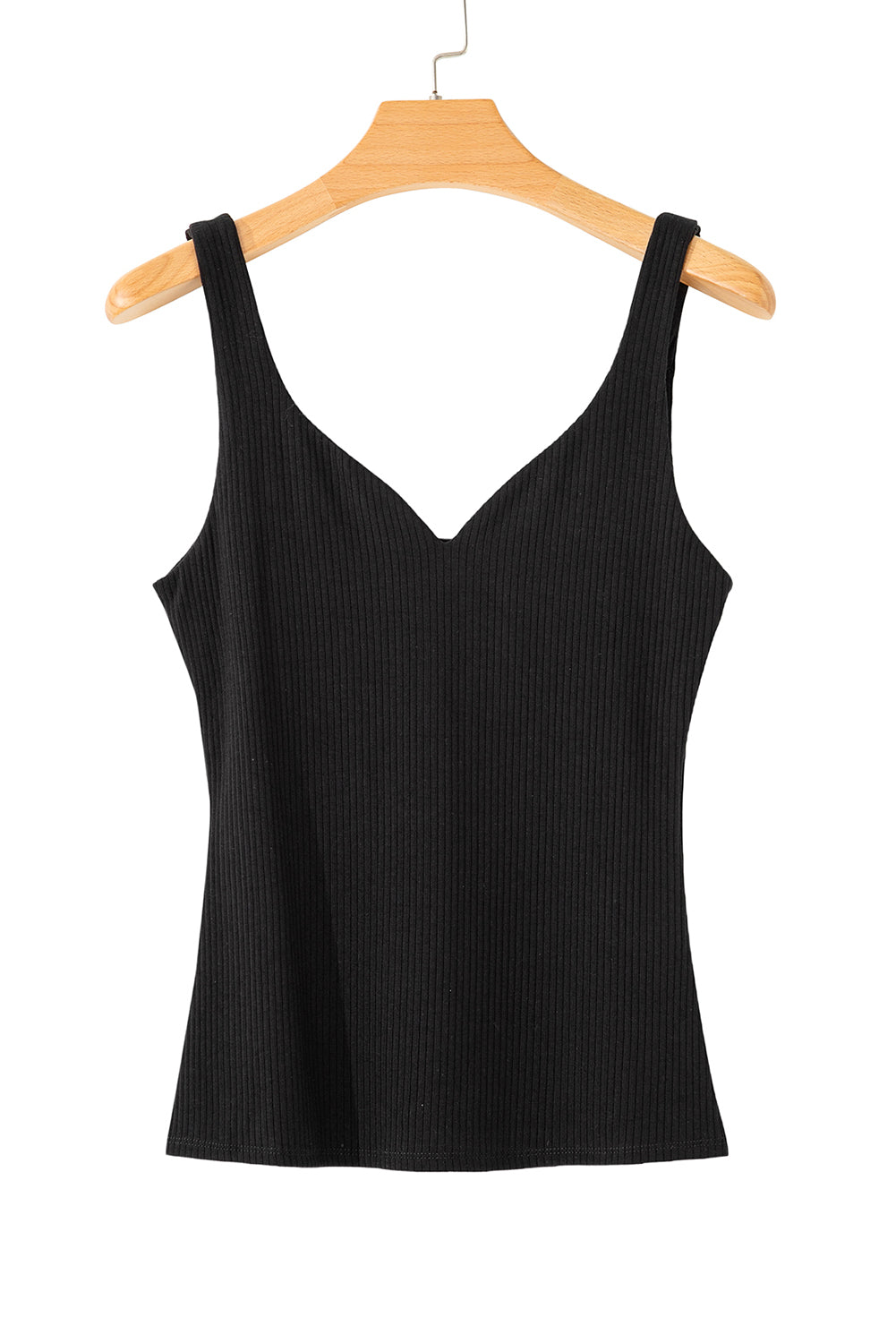 Black Sexy V Neck Ribbed Knit Sleeveless Top