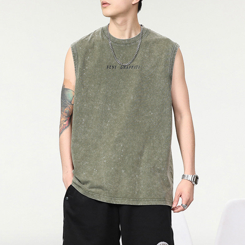 Summer Retro Washed Cotton Tank Top Vest For Men