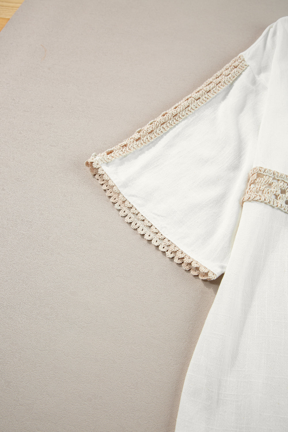 White Crochet Patchwork Half Sleeve Scallop Edge Shirt