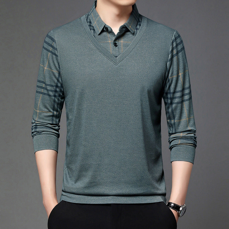 Fake Two-piece Lapel Long-sleeved Men's T-shirt