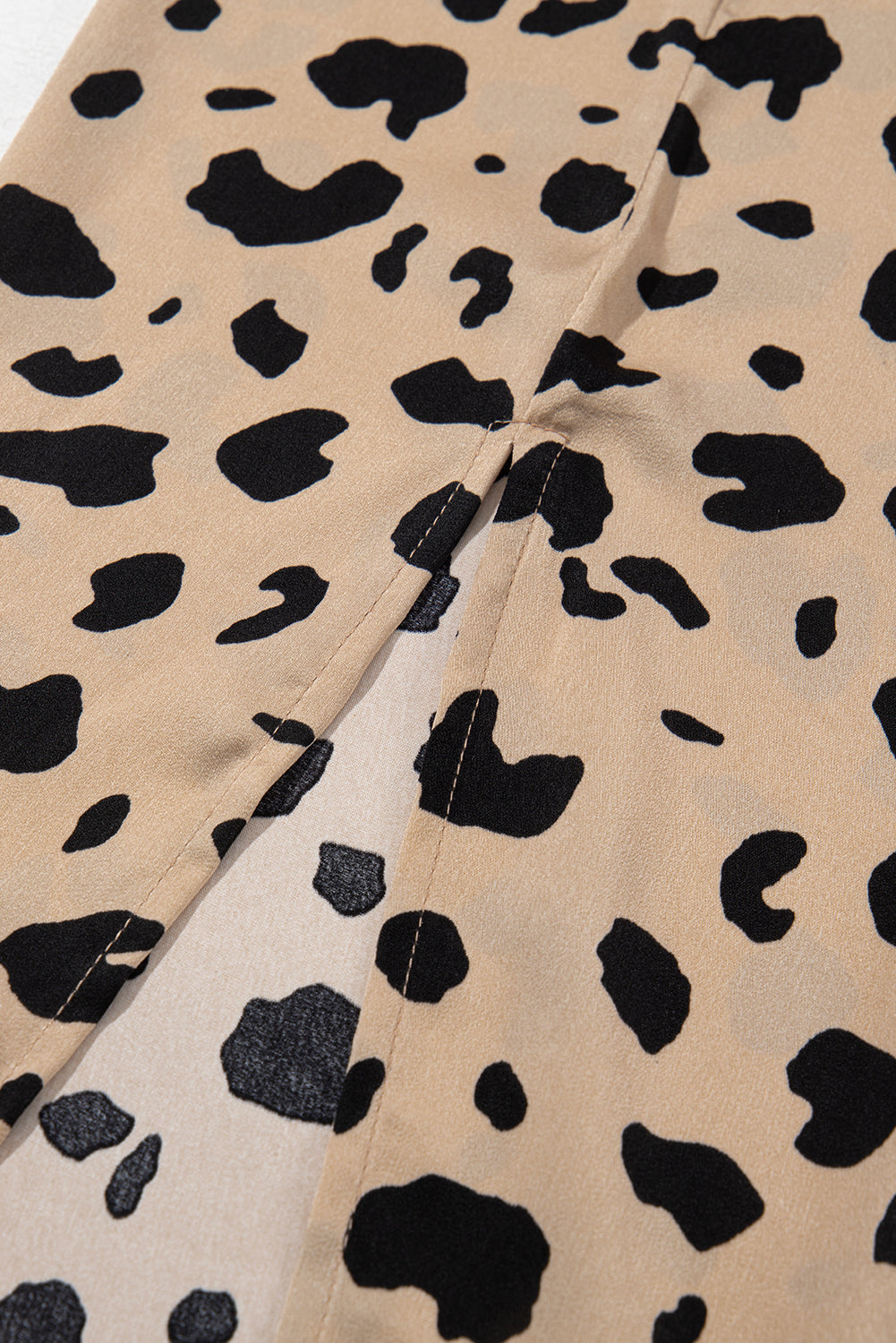 Khaki Leopard Spots Printed Split Hem Midi Skirt