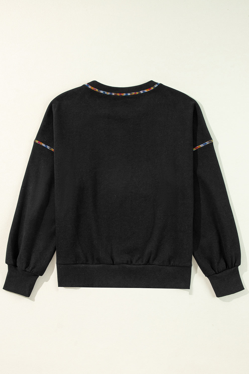 Black Contrast Rainbow Trim Drop Shoulder Pullover Sweatshirt