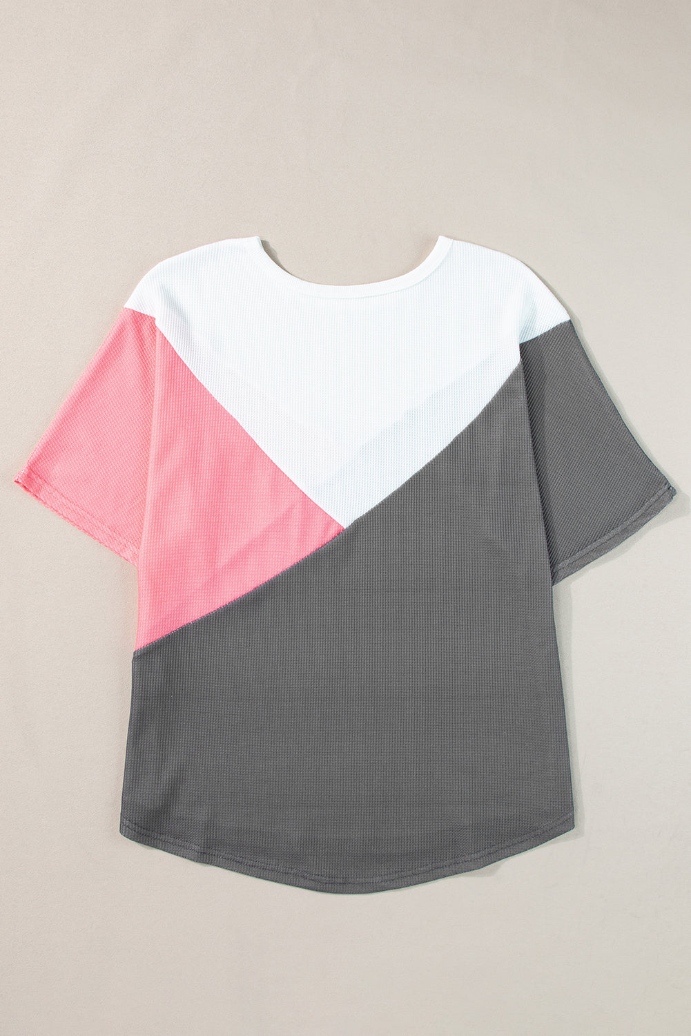 Strawberry Pink Colorblock Waffle Knit Half Sleeve T Shirt