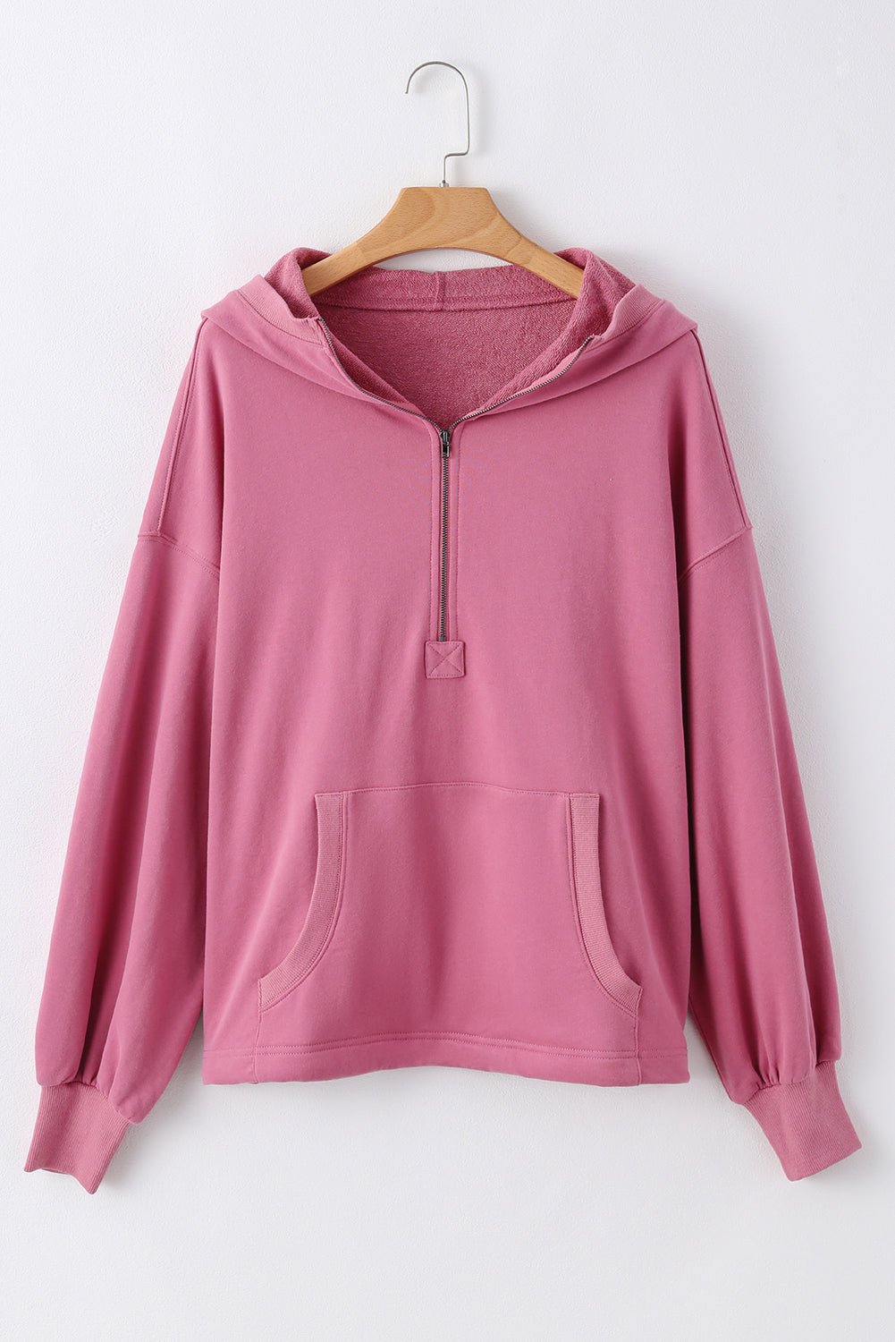 Valerian Solid Kangaroo Pocket Half Zipper Oversized Hoodie