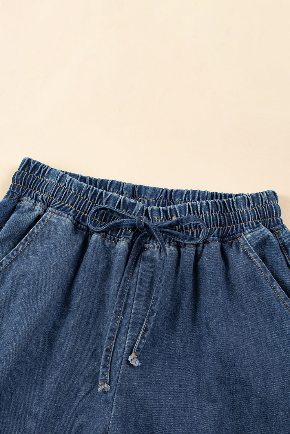 Dark Blue Drawstring Elastic Waist Wide Leg Jeans