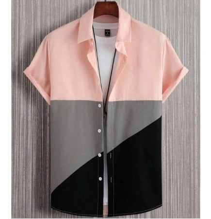 Fashion Trendy Men's Shirt Digital Printing Casual Breathable Stand Collar Short Sleeve