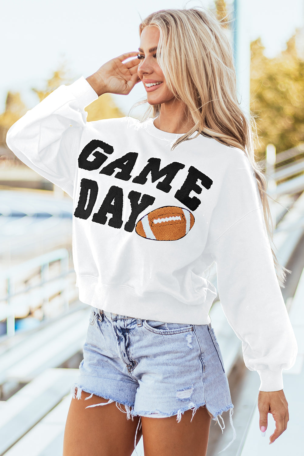 White GAME DAY Graphic Varsity Pullover Sweatshirt